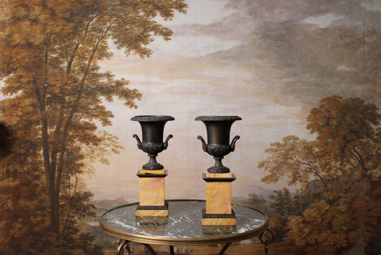 Pair of Medici vases in patinated bronze, 19th century