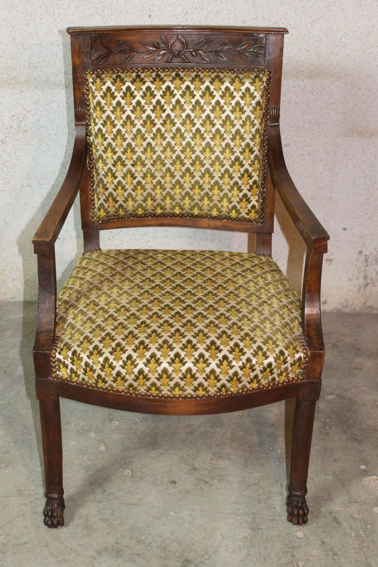 Pair of 19th century Consulat walnut armchairs in the Jacob Frères style