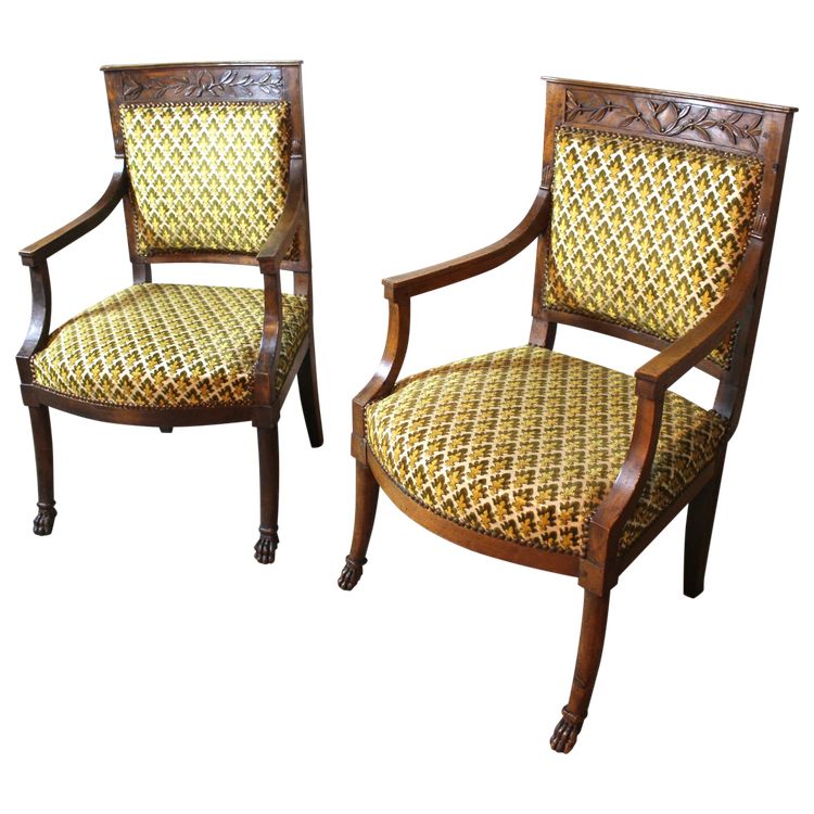 Pair of 19th century Consulat walnut armchairs in the Jacob Frères style