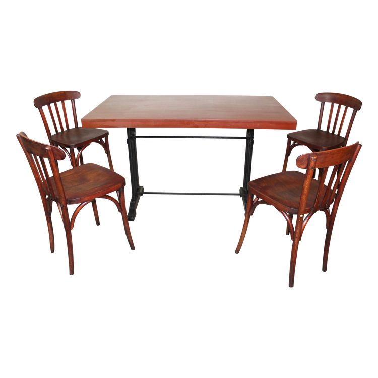 Table de bistrot avec dessus en bakelite et ses 4 chaises en hêtre époque Art Déco