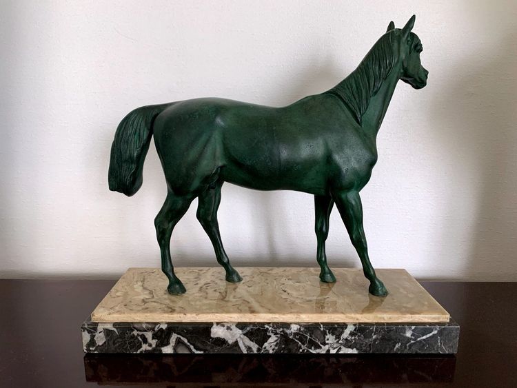 Horse Art Deco Patina Verte Régule