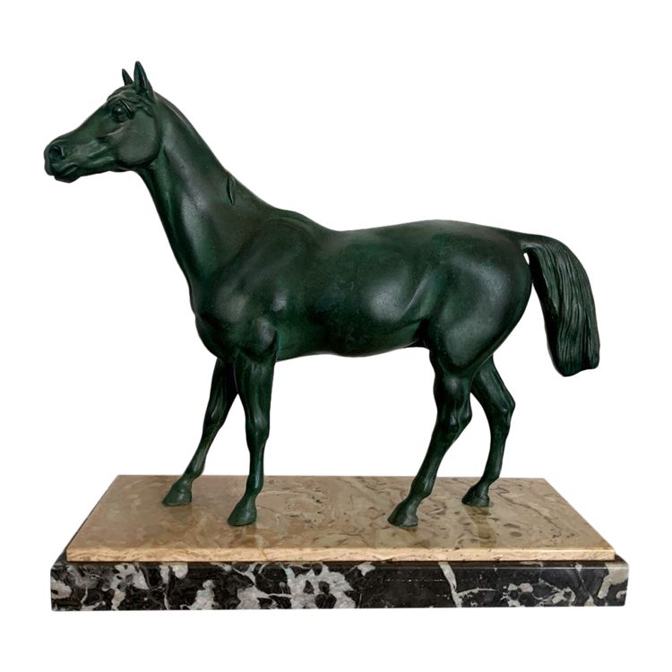 Horse Art Deco Patina Verte Régule