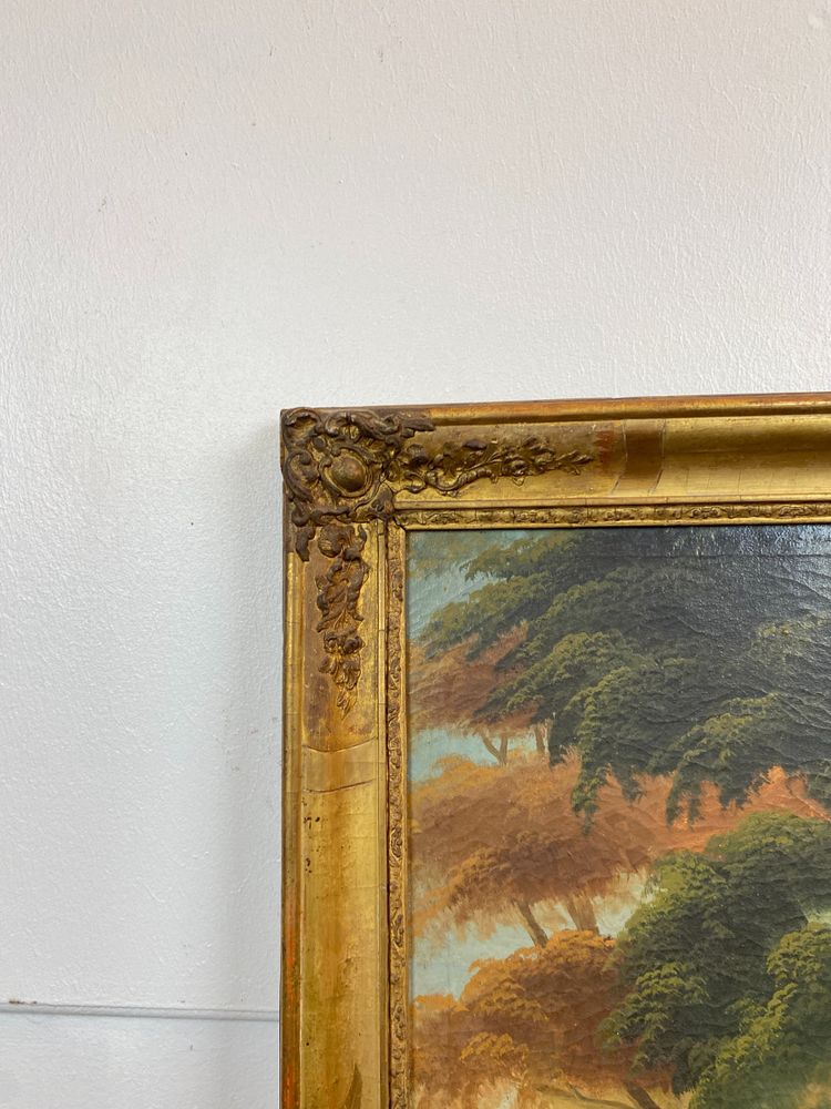 19th Century Gilded Wood Trumeau Romantic Scene - 69cm X 140cm