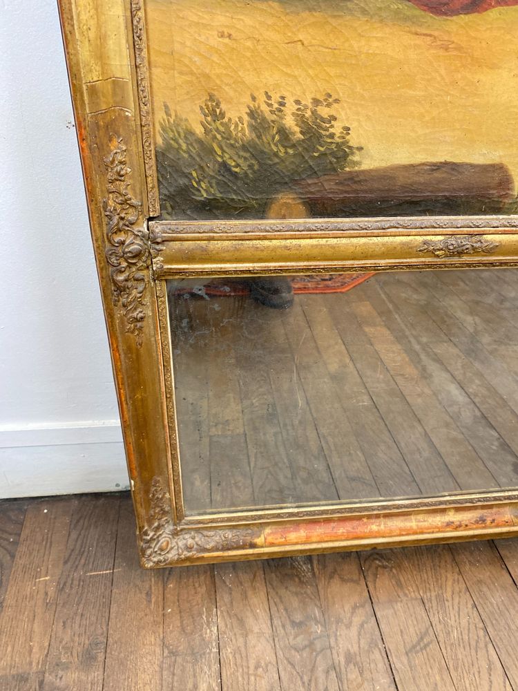 19th Century Gilded Wood Trumeau Romantic Scene - 69cm X 140cm