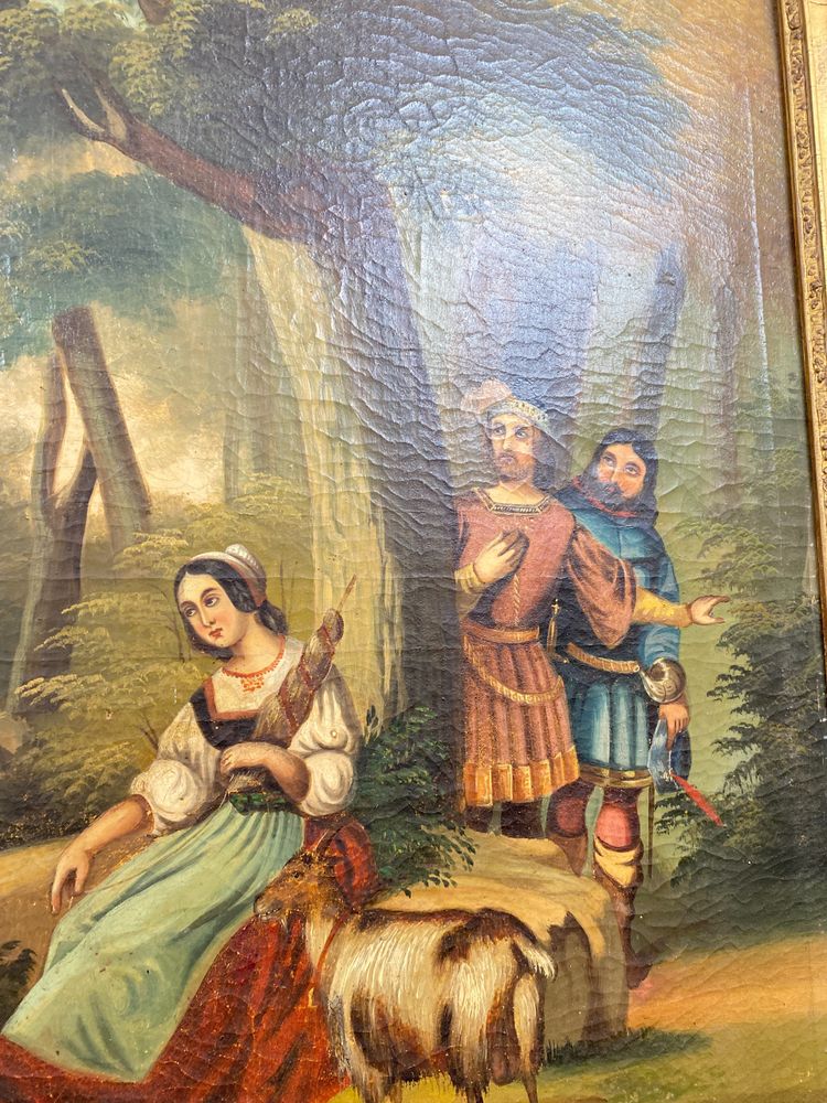 19th Century Gilded Wood Trumeau Romantic Scene - 69cm X 140cm