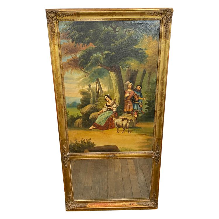 19th Century Gilded Wood Trumeau Romantic Scene - 69cm X 140cm