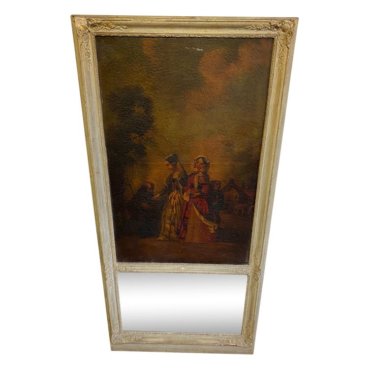 Trumeau d'époque XIXème - Scène romantique - 77cm x 160cm 