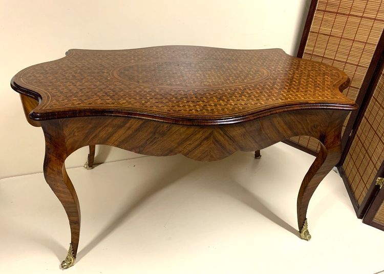 Napoleon III period cube marquetry center table