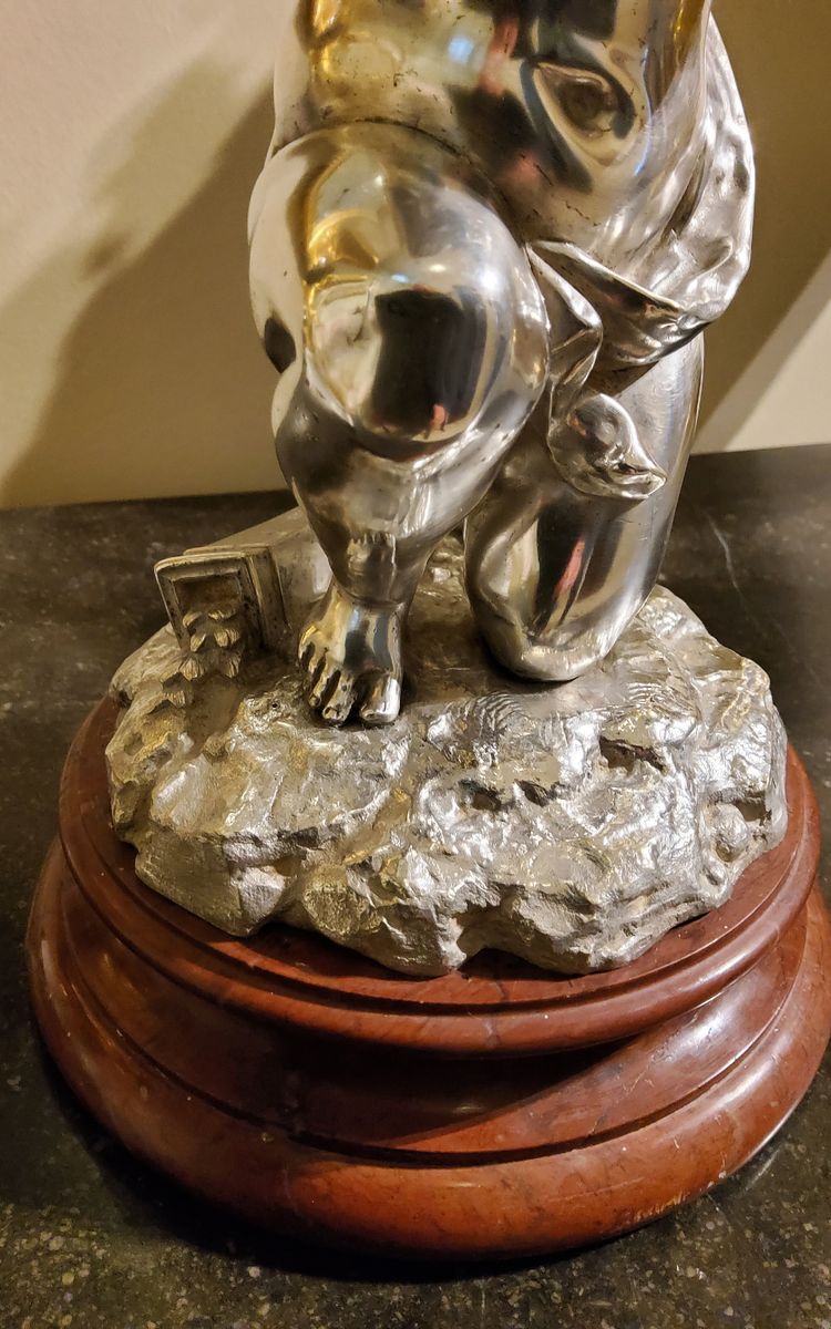 Silver bronze sculpture "Cupid" by Louis Kley, 19th century Marble base