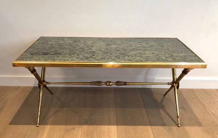 Neoclassical Brass Coffee Table With Marble Top In The Taste Of Raymond Subes