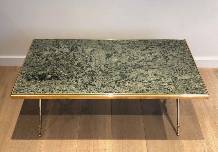 Neoclassical Brass Coffee Table With Marble Top In The Taste Of Raymond Subes