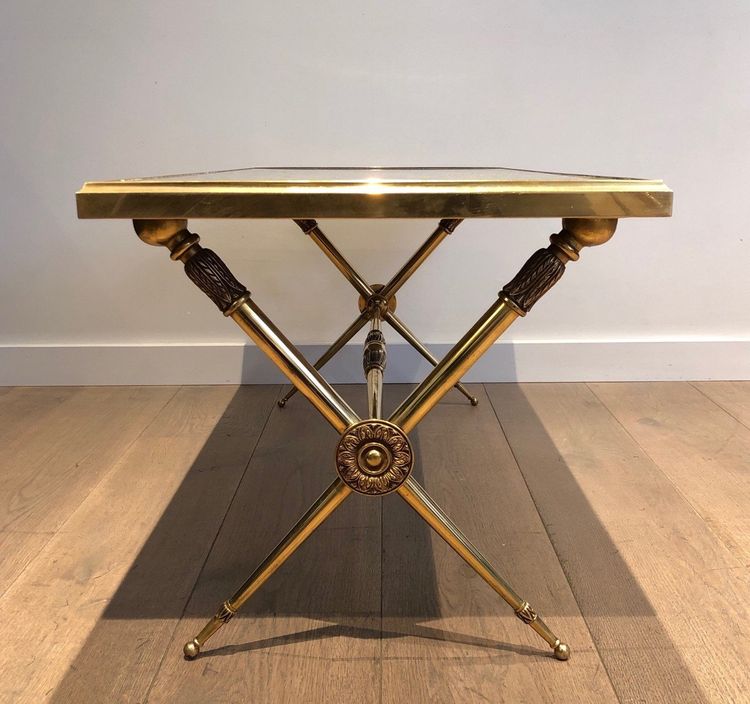 Neoclassical Brass Coffee Table With Marble Top In The Taste Of Raymond Subes