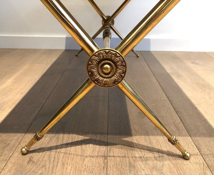 Neoclassical Brass Coffee Table With Marble Top In The Taste Of Raymond Subes