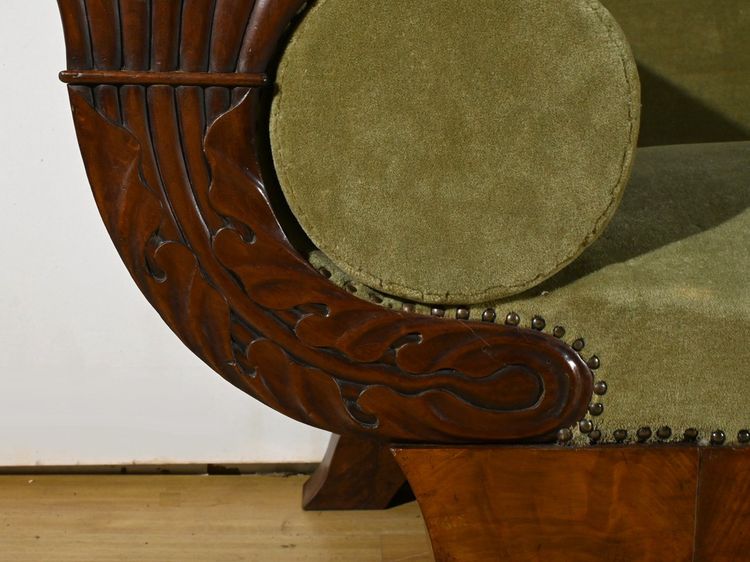 Mahogany burl sofa, Biedermeier style - Late 19th century