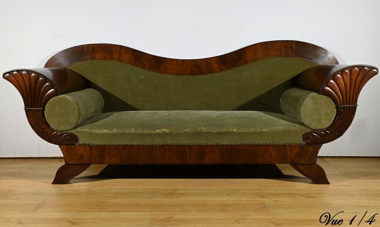 Mahogany burl sofa, Biedermeier style - Late 19th century