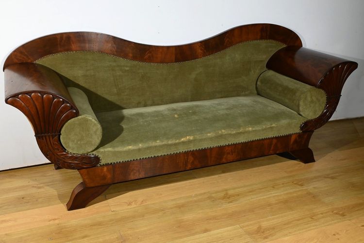 Mahogany burl sofa, Biedermeier style - Late 19th century