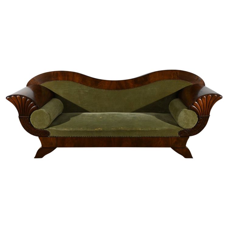 Mahogany burl sofa, Biedermeier style - Late 19th century