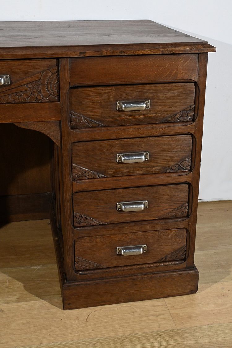 Oak pedestal desk, Art Deco - 1940