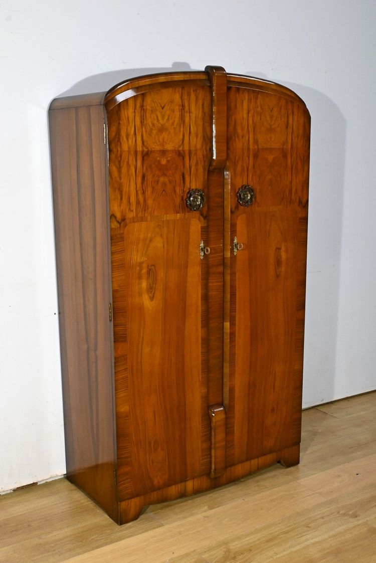 Small Walnut Wardrobe, Art Deco, Maison Walrose, England - 1940