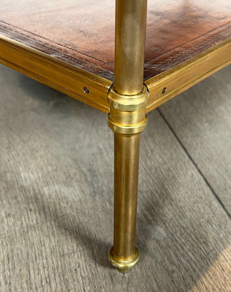 Important Neoclassical Brass Coffee Table with Two Leather Tops.