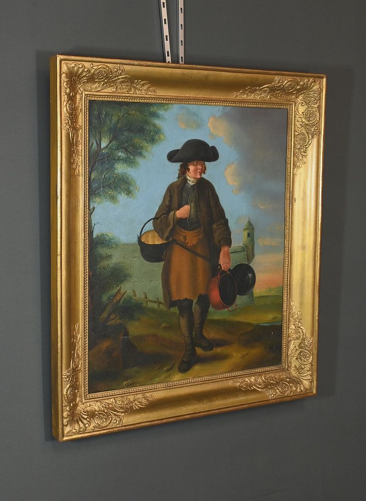 Oil on canvas "Le Rétameur" signed Fortière Delavau, 1817 - Early 19th century