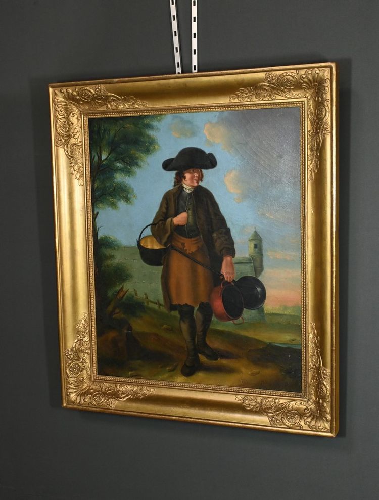 Oil on canvas "Le Rétameur" signed Fortière Delavau, 1817 - Early 19th century