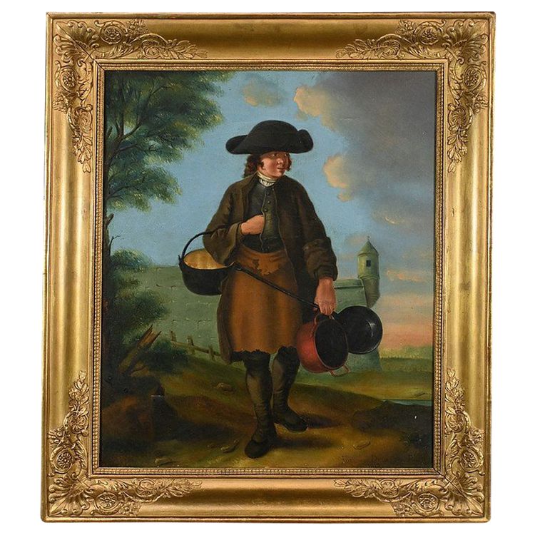 Oil on canvas "Le Rétameur" signed Fortière Delavau, 1817 - Early 19th century