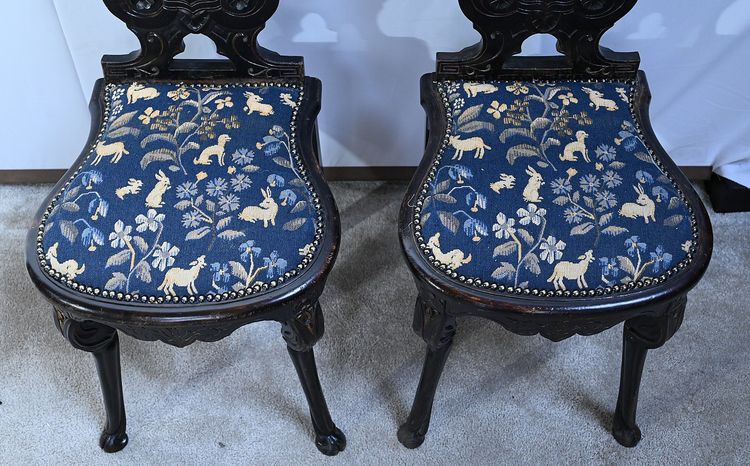 Paire de Chaises Voyageuses en Bois noirci, époque Napoléon III – Milieu XIXe