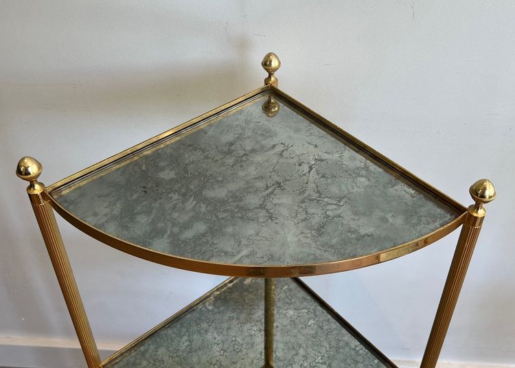 Pair Of Gilded Metal Corner Sofa Ends And Eglomerated Mirror Trays.