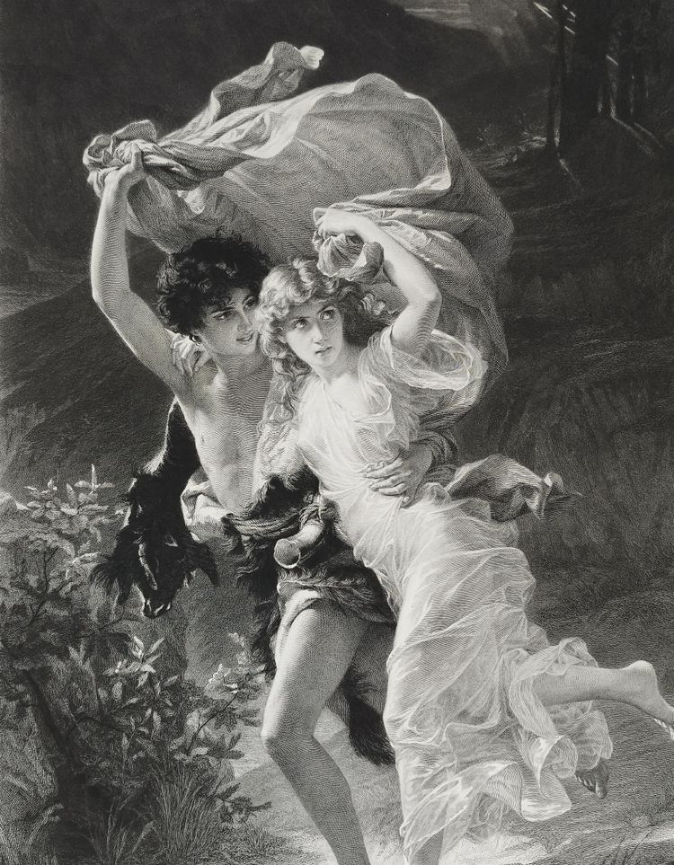 Gravure Mythologique l'Orage Par Amédée Varin d'Après Pierre Auguste Cot Néo-classique XIXème