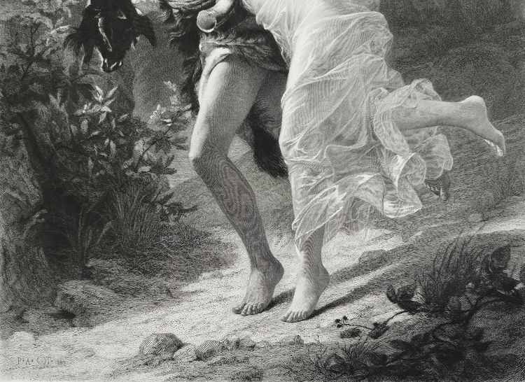 Gravure Mythologique l'Orage Par Amédée Varin d'Après Pierre Auguste Cot Néo-classique XIXème