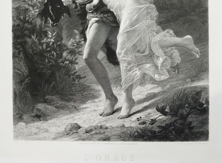 Gravure Mythologique l'Orage Par Amédée Varin d'Après Pierre Auguste Cot Néo-classique XIXème