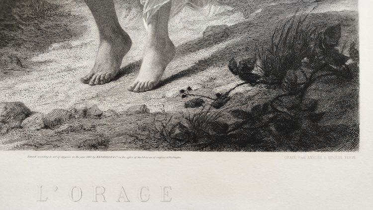 Gravure Mythologique l'Orage Par Amédée Varin d'Après Pierre Auguste Cot Néo-classique XIXème