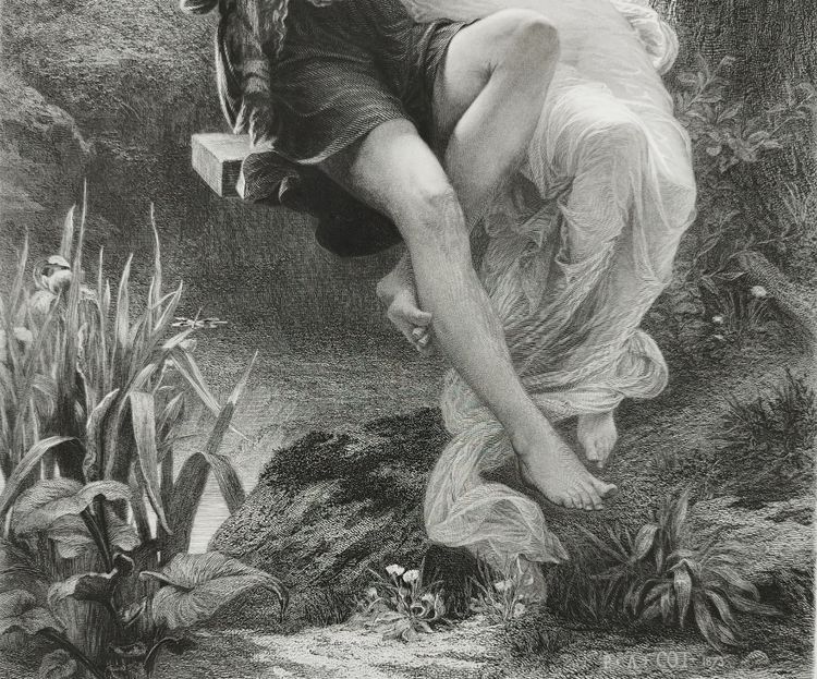 Gravure  Mythologique Le Printemps Par Amédée Varin d'Après Pierre Auguste Cot Néo-classique 19ème