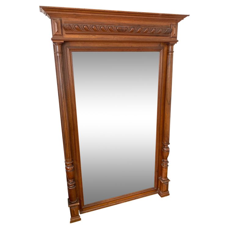 Important 19th Century Henri II Style Beveled Mirror in Solid Wood - 96cm X 150cm