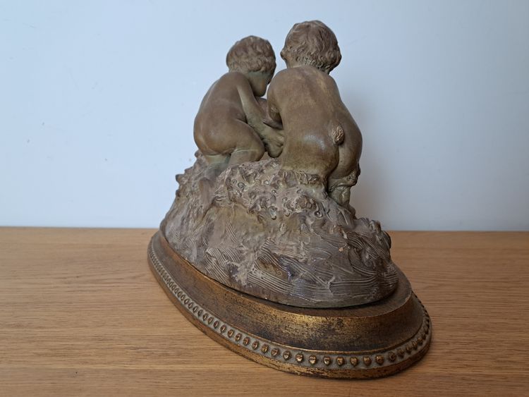 Joseph d'Asté, Gruppo di bambini e fauna che giocano con una capra, Terracotta, Firmato, XIX secolo.