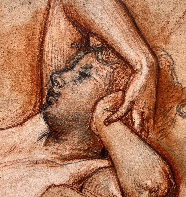 Languid female nude - three pencil drawing