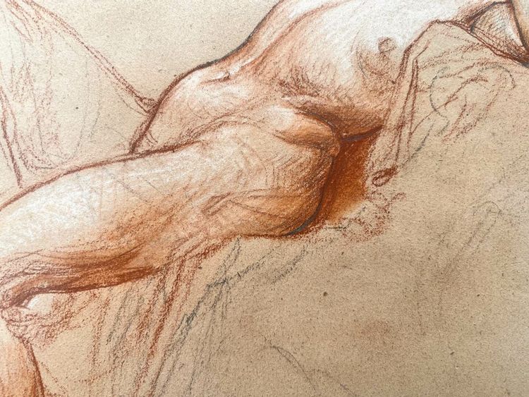 Languid female nude - three pencil drawing