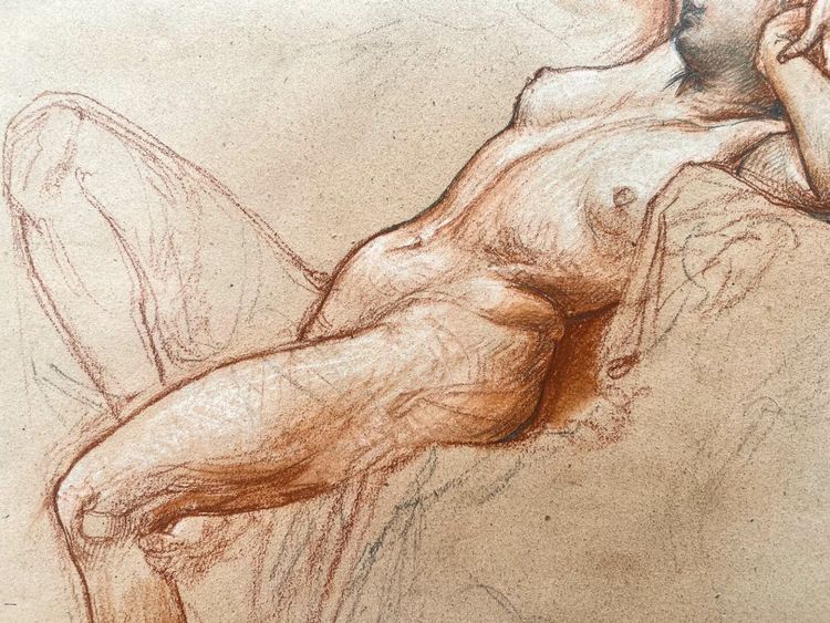 Languid female nude - three pencil drawing