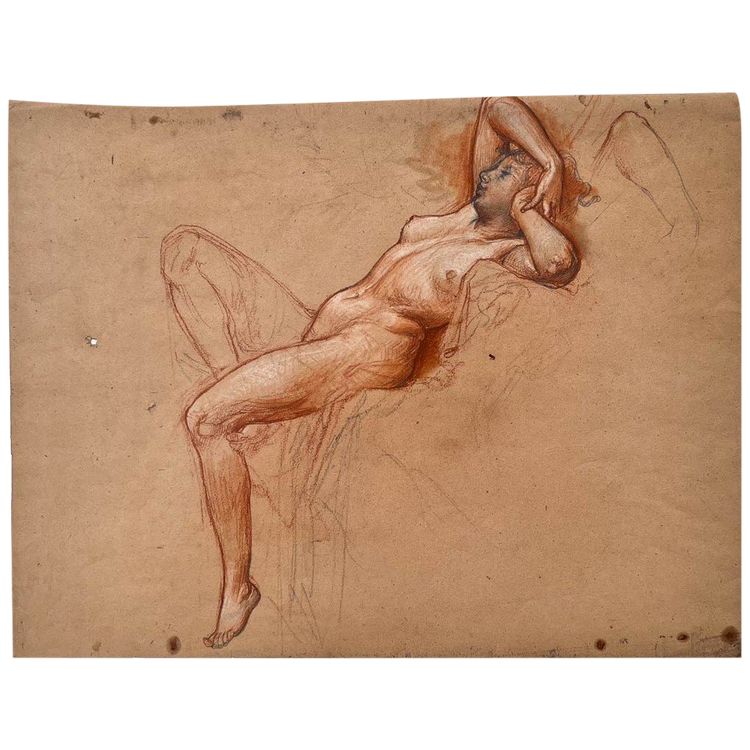 Languid female nude - three pencil drawing