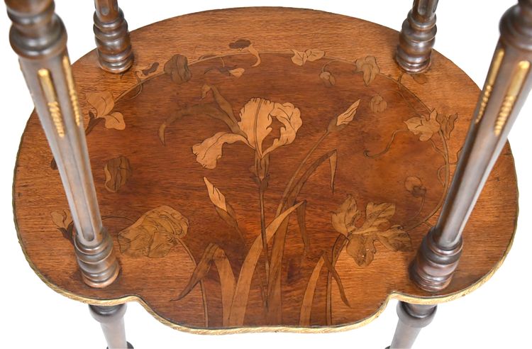 Napoleon III style side table with two trays in various wood marquetry with floral decoration