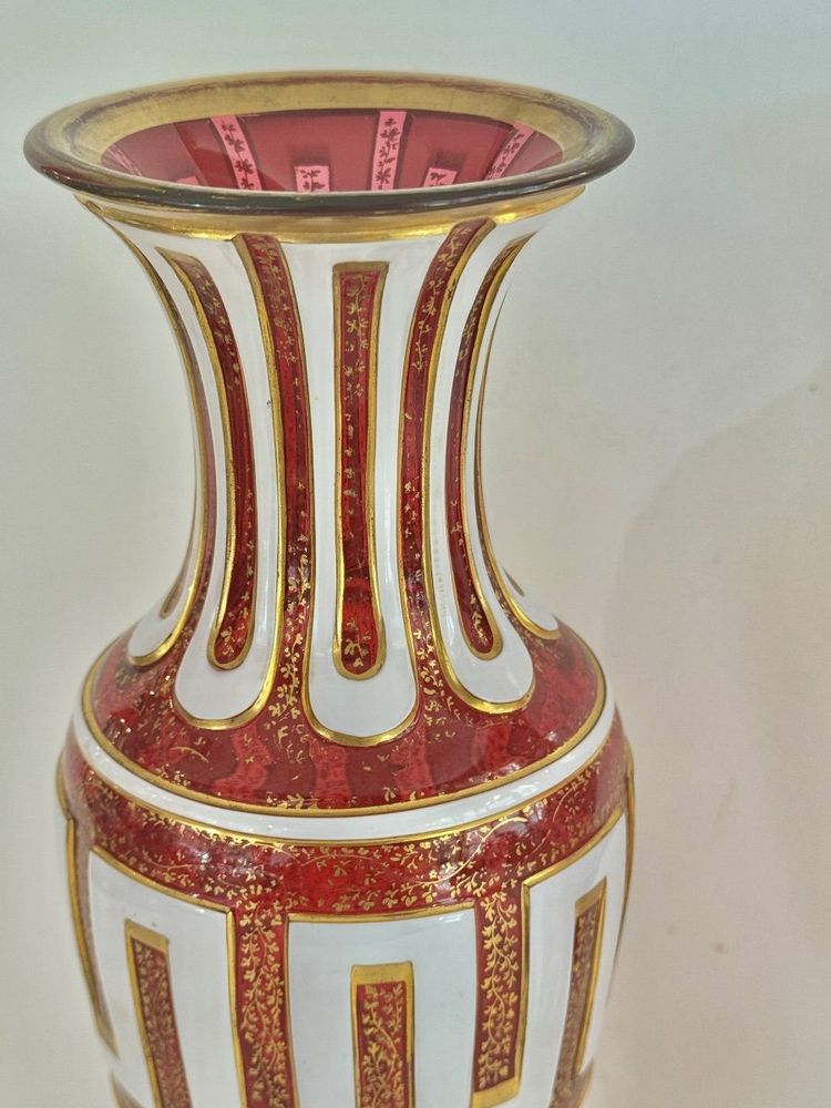 Pair of Ruby Overlay Vases, Bohemia 19th Century