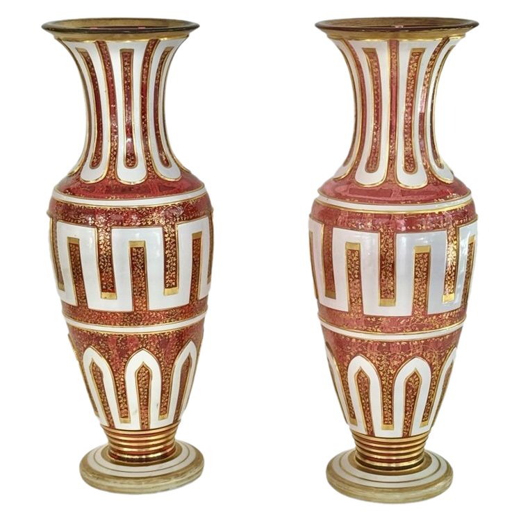 Pair of Ruby Overlay Vases, Bohemia 19th Century