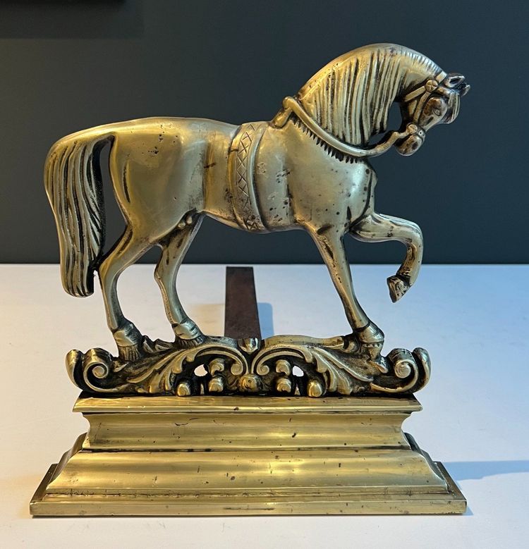 Paire De Chenets Aux Chevaux En Bronze. Travail Français. Vers 1900