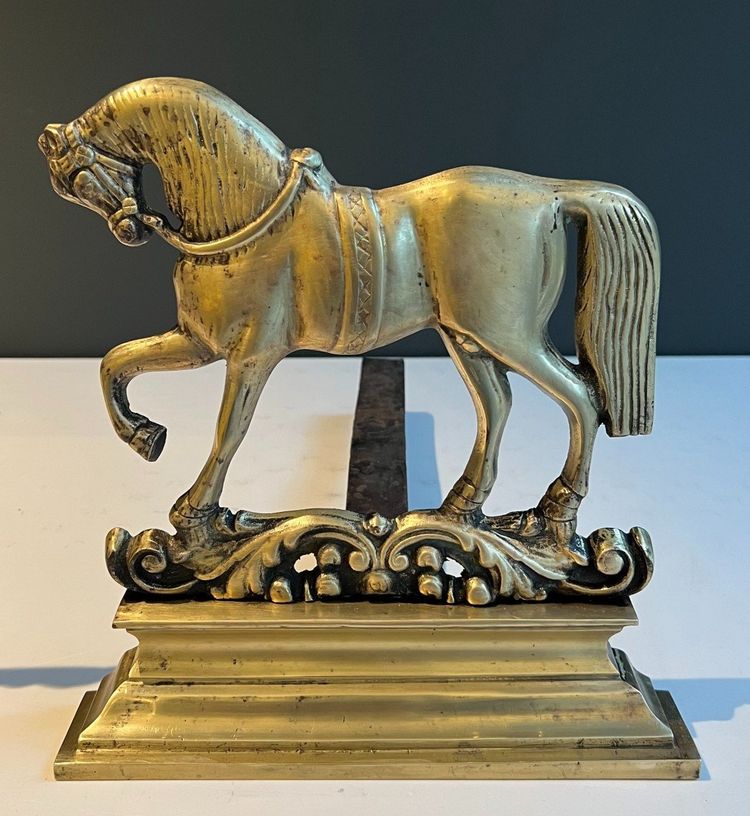 Paire De Chenets Aux Chevaux En Bronze. Travail Français. Vers 1900