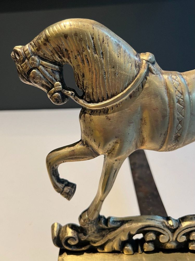 Paire De Chenets Aux Chevaux En Bronze. Travail Français. Vers 1900