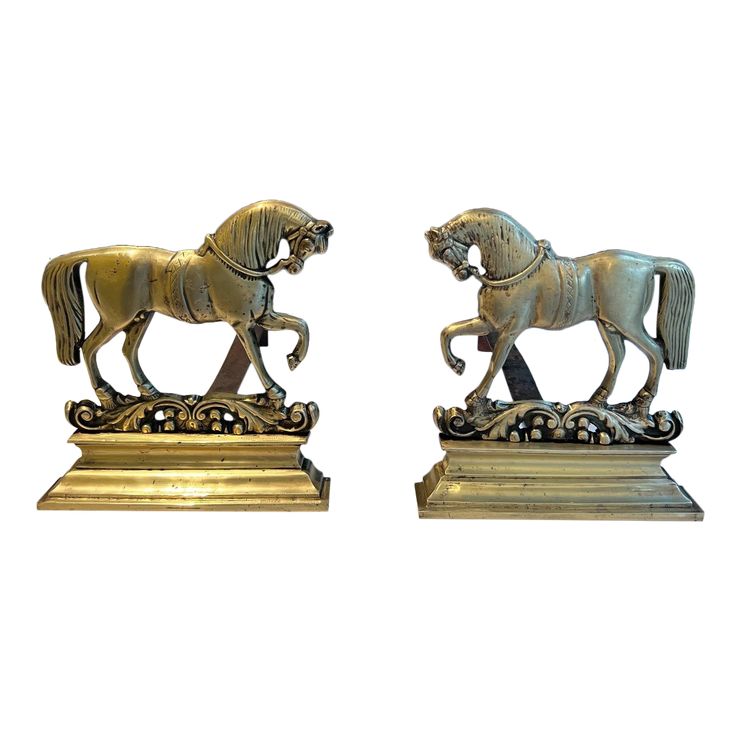 Paire De Chenets Aux Chevaux En Bronze. Travail Français. Vers 1900