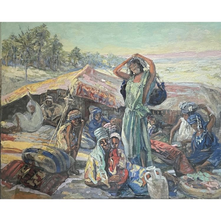 Léon RUFFE "The Bedouins" very beautiful original signed Gouache. Orientalist painting