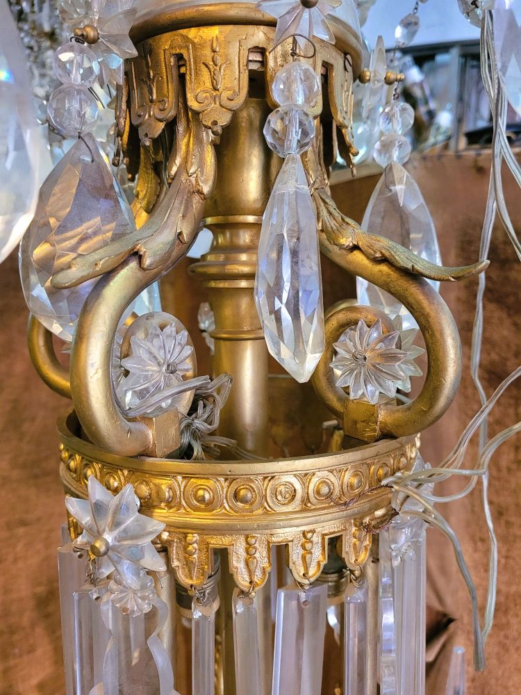 Large Chandelier in Gilt Bronze and Crystal, Napoleon III, Early 20th Century