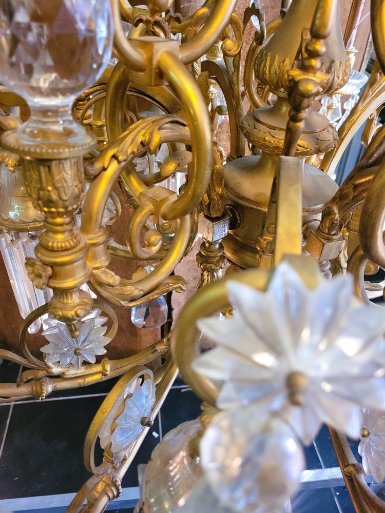 Large Chandelier in Gilt Bronze and Crystal, Napoleon III, Early 20th Century